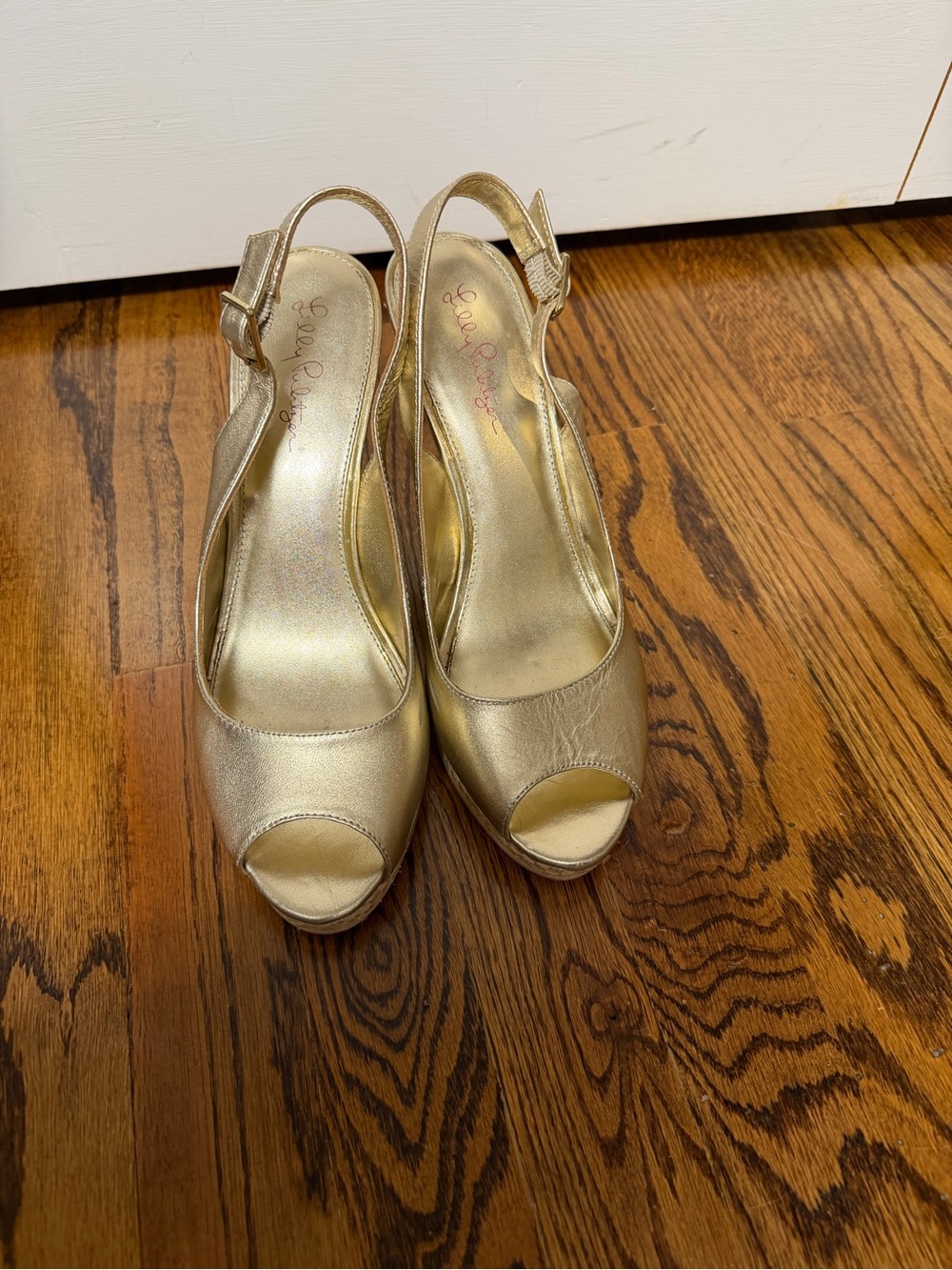 Lilly Pulitzer Gold Peep-Toe Slingback Heels